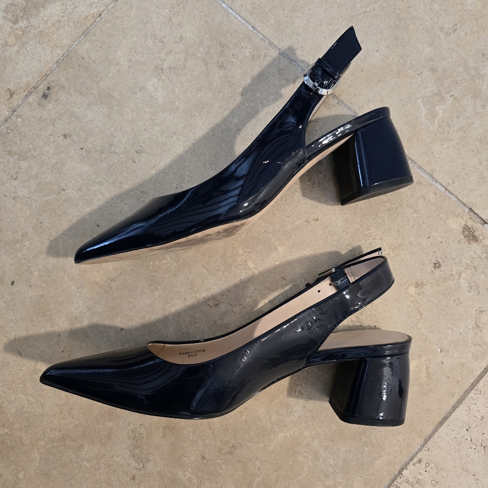 Elegant Dark Navy Patent Slingback Heels Kate Spade SZ 8.5